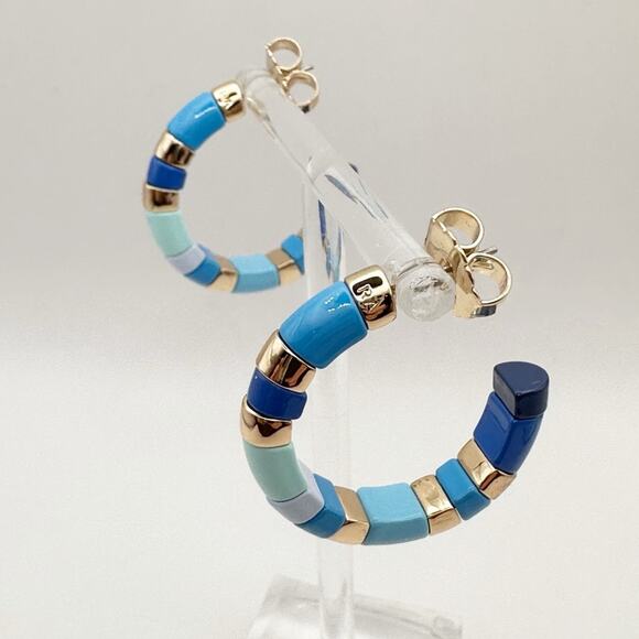 Roxanne Assoulin Earrings | The RealReal Roxanne Assoulin The Chubbies Earrings Blue Hoop Designer Jewelry Signed RA